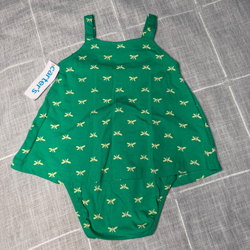 Carter's 18 Months‎ Baby Butterfly Sunsuit Green Bodysuit Dress NEW - Picture 2 of 8